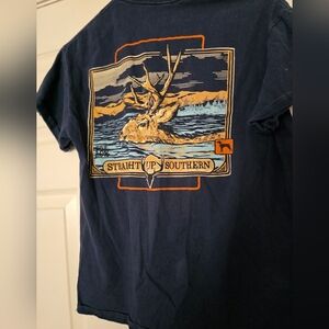 Straight Up Southern Mens  Navy Blue Short SleeveShirt Size Medium Buck Outdoor